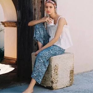 Anthropologie Maeve Anika Knit Wide-Leg Pant Blue and White